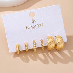 Mixed Texture Gold Crescent Hoop Trio Earring Set | 80E61795