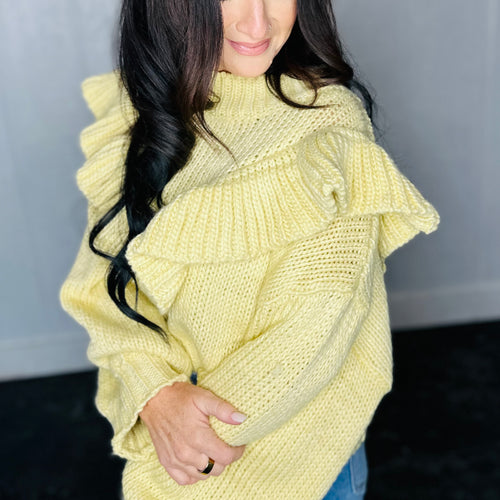 Yellow Ruffle Detail Crop Top Sweater