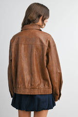 Collared Zip-Front Leather Jacket