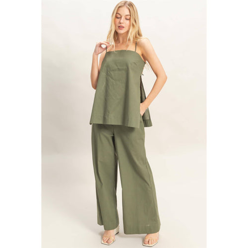 Spaghetti Strap Top & Wide-Leg Pants Set