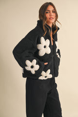 FLORAL SHERPA ZIP UP JACKET