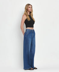 SUPER HIGH RISE PLEATED WIDE JEANS