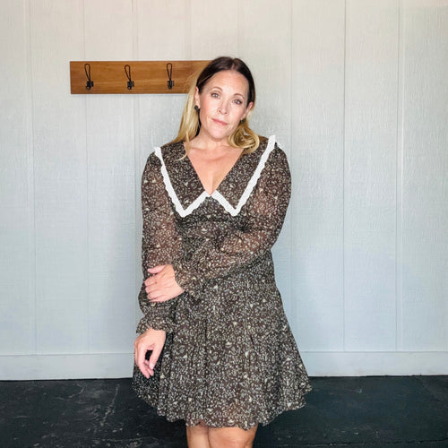 Mocha Peter Pan Collar Flared Mini Dress