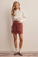 Lace Trim Embroidered Button Down Blouse