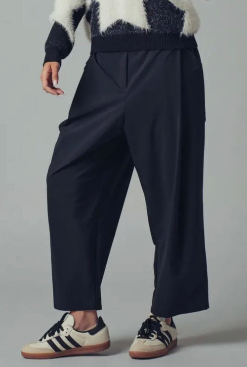 Black Wide-Leg Cropped Utility Pants