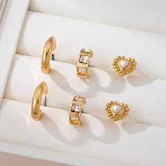 Pearl Heart & Rhinestone Huggie Hoop Trio Earring | 80E61757
