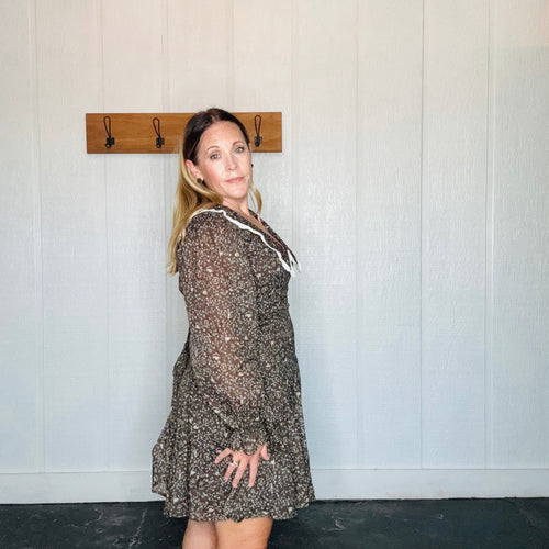Mocha Peter Pan Collar Flared Mini Dress