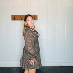 Mocha Peter Pan Collar Flared Mini Dress