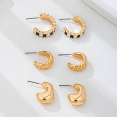 Checker Textured Huggie Hoop Trio Earrings | 80E62201