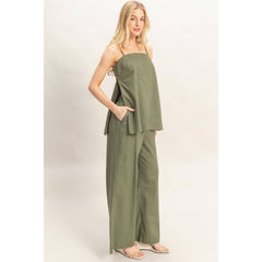 Spaghetti Strap Top & Wide-Leg Pants Set