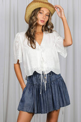 Scalloped Edge Detailing 100%Cotton Eyelet Lace Top