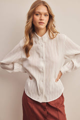 Lace Trim Embroidered Button Down Blouse