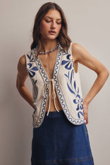 Embroidered Tie-Front Vest