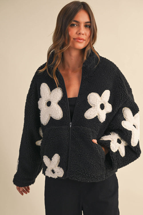 FLORAL SHERPA ZIP UP JACKET