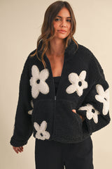 FLORAL SHERPA ZIP UP JACKET