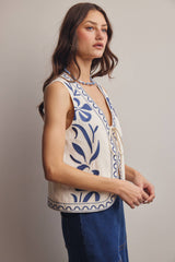 Embroidered Tie-Front Vest