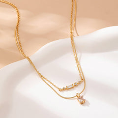 Layer Crystal Bar & Solitaire Square Necklace | 80N92870