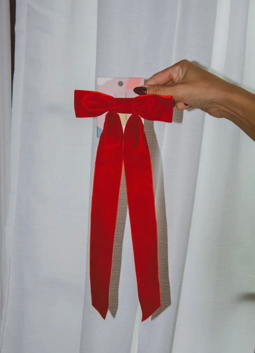 Red Velvet Long Bow Barrette