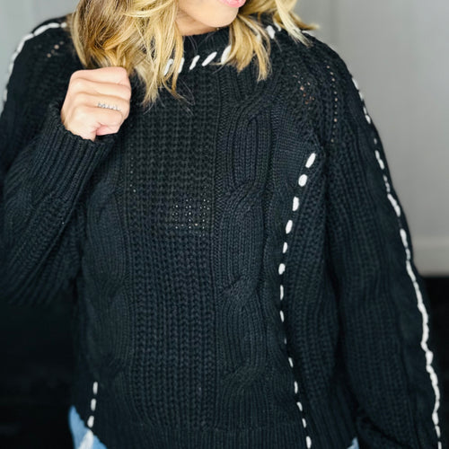 Black Stitched Detail Cable Sweater