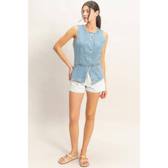 Button-Front Sleeveless Denim Vest