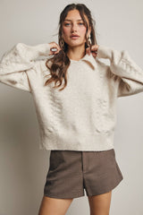 Collared Pointelle Knit Sweater