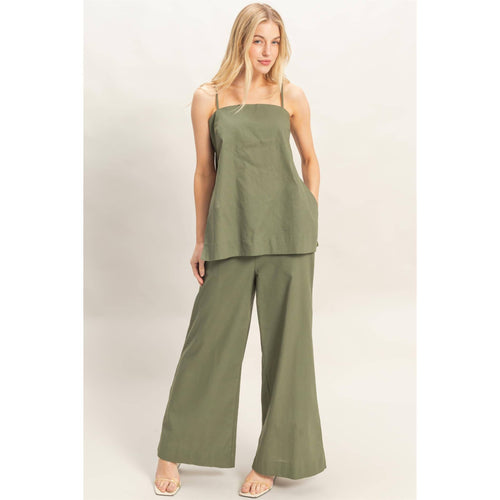 Spaghetti Strap Top & Wide-Leg Pants Set