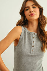 ROUND NECK BUTTON DETAIL S/L TOP
