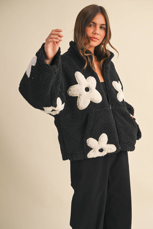 FLORAL SHERPA ZIP UP JACKET