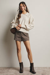 Collared Pointelle Knit Sweater