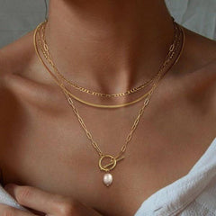 18K STAINLESS STEEL TARNISH FREE LAYERED NECKLACE