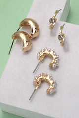 TRIO PEARL DIAMOND CUT HUGGIE HOOP EARRINGS | 80E3935