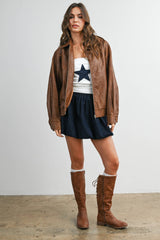 Collared Zip-Front Leather Jacket