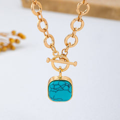 Turquoise-Tone Medallion Toggle Necklace | 80N93042