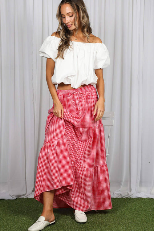 Plaid Tiered Ruffle Boho Drawstring Maxi Skirt VS82371C