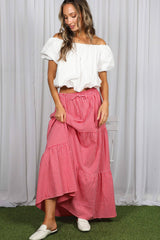 Plaid Tiered Ruffle Boho Drawstring Maxi Skirt
