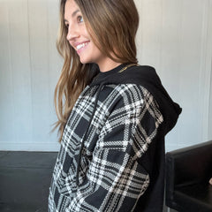 Contrast Plaid Hooded Shacket