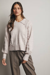 Collared Pointelle Knit Sweater