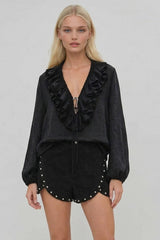 HEAVY WEIGHT STUDDED FAUX SUEDE SHORTS W2423PIA BLACK