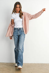 Cropped Striped Button-Up Collared Long Sleeve Top