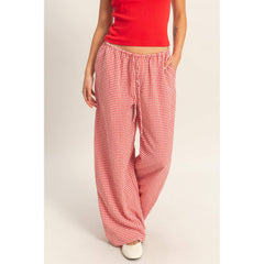 Gingham Drawstring Wide-Leg Pants