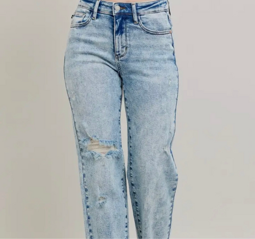 Judy Blue Mineral Wash High Waisted Distressed 90's Straight Jean