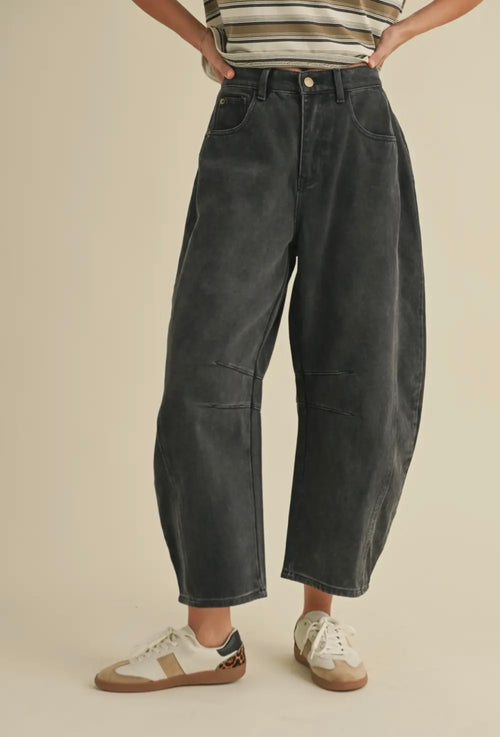 Black Barrel Cotton Pants