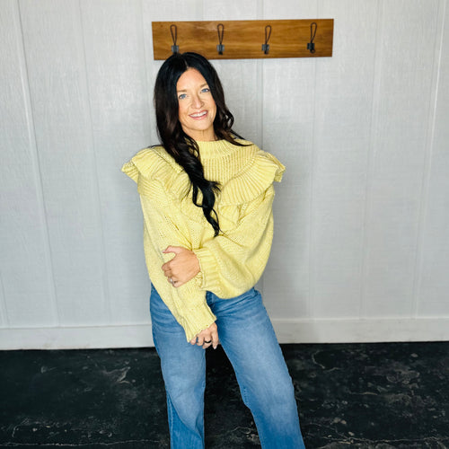 Yellow Ruffle Detail Crop Top Sweater