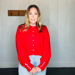 Crimson Fuzzy Ribbed Knitted Cardigan