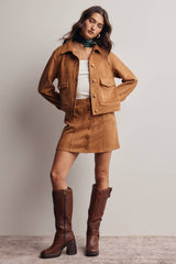Lined Stretch Suede Utility Jacket