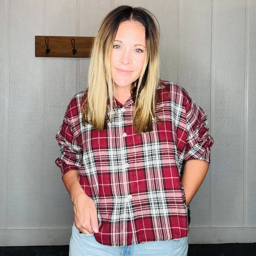 Red Multi Plaid Button Down Shirt