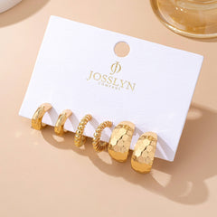 Mixed Texture Gold Crescent Hoop Trio Earring Set | 80E61795