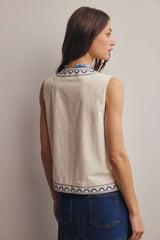 Embroidered Tie-Front Vest