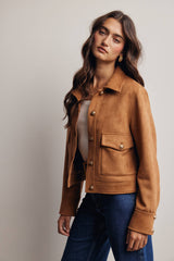Lined Stretch Suede Utility Jacket