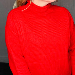 Red High Roll Neck Sweater